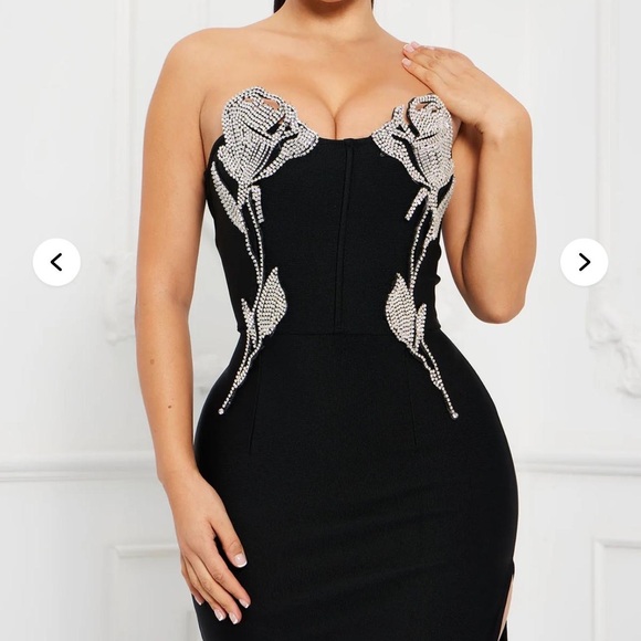 Bandage Black Strapless Dress with Silver Accents - Picture 2 of 4